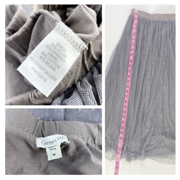 Garnet Hill Grey Tulle Flowy Polka Dot Midi Skirt Sz M - Picture 3 of 5